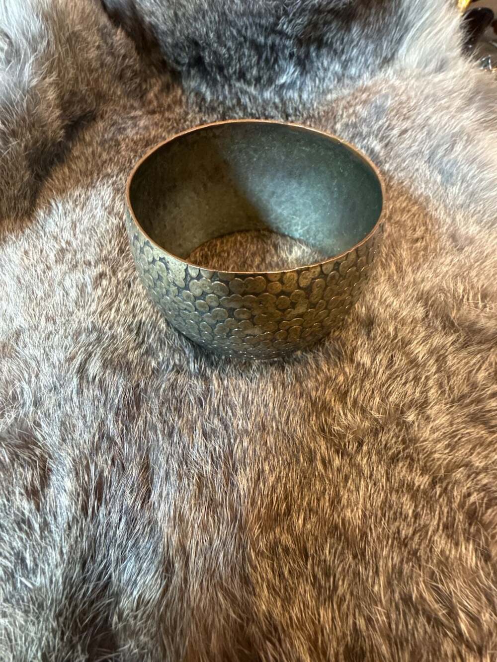 Vintage Hammered Brass Wide Bangle Bracelet Textured Statement
